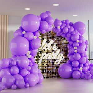 150pcs purple balloons different sizes pack, 18 12 10 5 inch party balloon garland arch kit for birthday gender reveal baby shower graduation party supplies(with 2 ribbons)