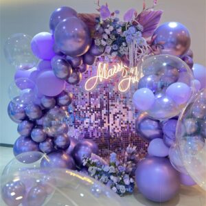 150pcs Purple Balloons Different Sizes Pack, 18 12 10 5 Inch Party Balloon Garland Arch Kit for Birthday Gender Reveal Baby Shower Graduation Party Supplies(With 2 Ribbons)