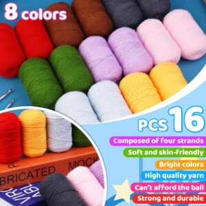 Mayboos Crochet Yarn kit, Yarn for Crocheting, 8 Color 0.88 Oz (25g) Soft Milk Cotton Yarn Skeins Solid Color Knitting Yarn Crocheting with 2 Crochet Hooks Crochet Kit for Beginners Crochet