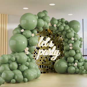 150pcs sage green balloons different sizes pack, 18 12 10 5 inch party balloon garland arch kit for birthday dinosaur baby shower jungle forest theme party decorations(with 2 ribbons)