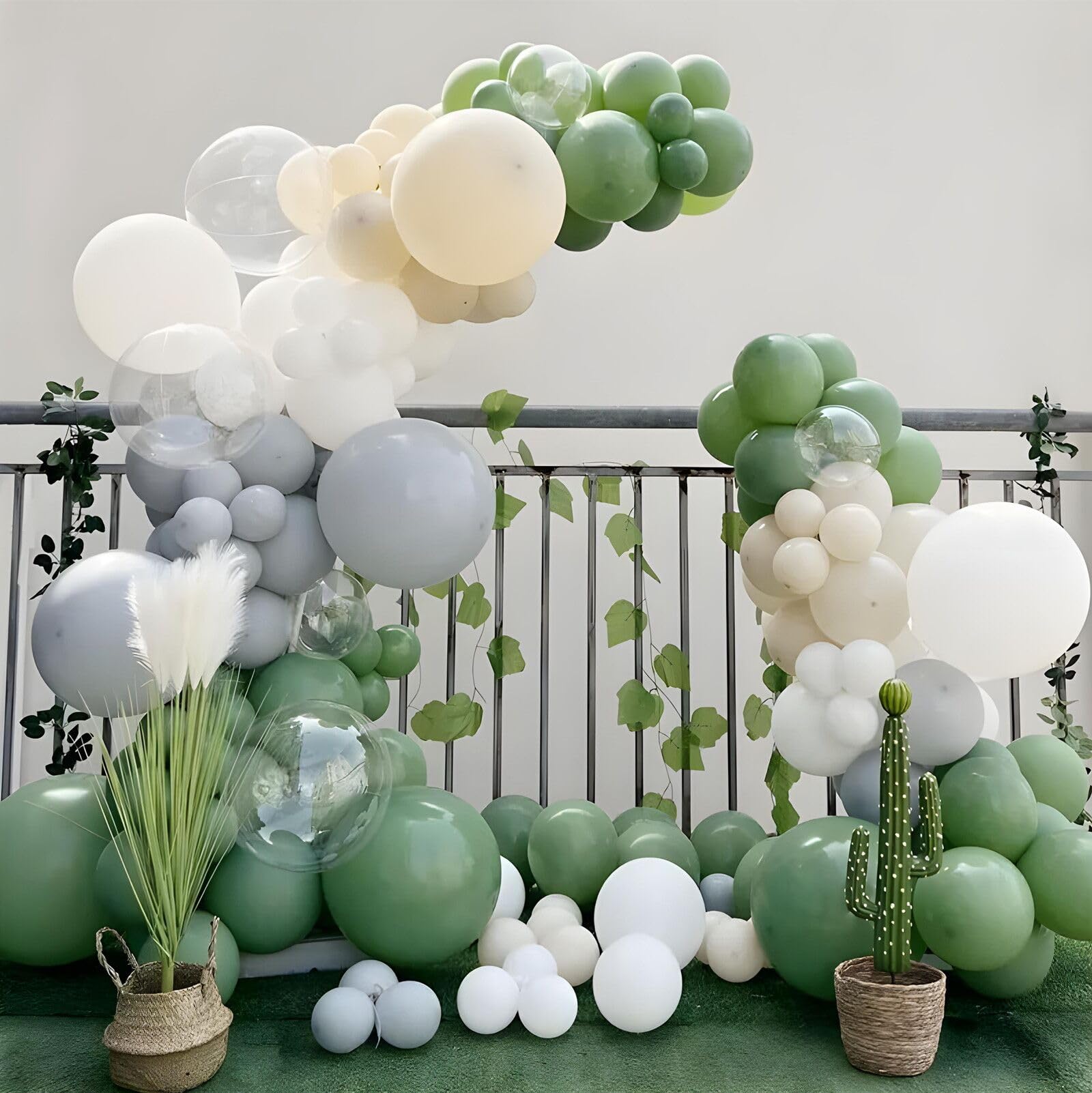 150pcs Sage Green Balloons Different Sizes Pack, 18 12 10 5 Inch Party Balloon Garland Arch Kit for Birthday Dinosaur Baby Shower Jungle Forest Theme Party Decorations(With 2 Ribbons)