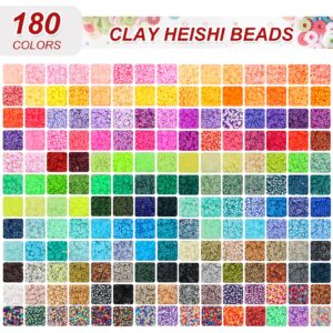 QUEFE 18000pcs, 180 Colors Clay Beads, Charm Bracelet Making kit with Letter Beads Charms, Polymer Heishi Beads for Jewelry, for Crafts Christmas Gifts