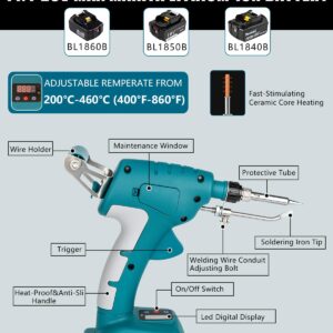 Cordless Soldering Iron Kit for Makita 18v LXT Battery,75W LED Digital Solder Iron Soldering Gun with 5pcs Tips,50g 0.04” Solder Wire for any Hobby Enthusiast (Battery not included)