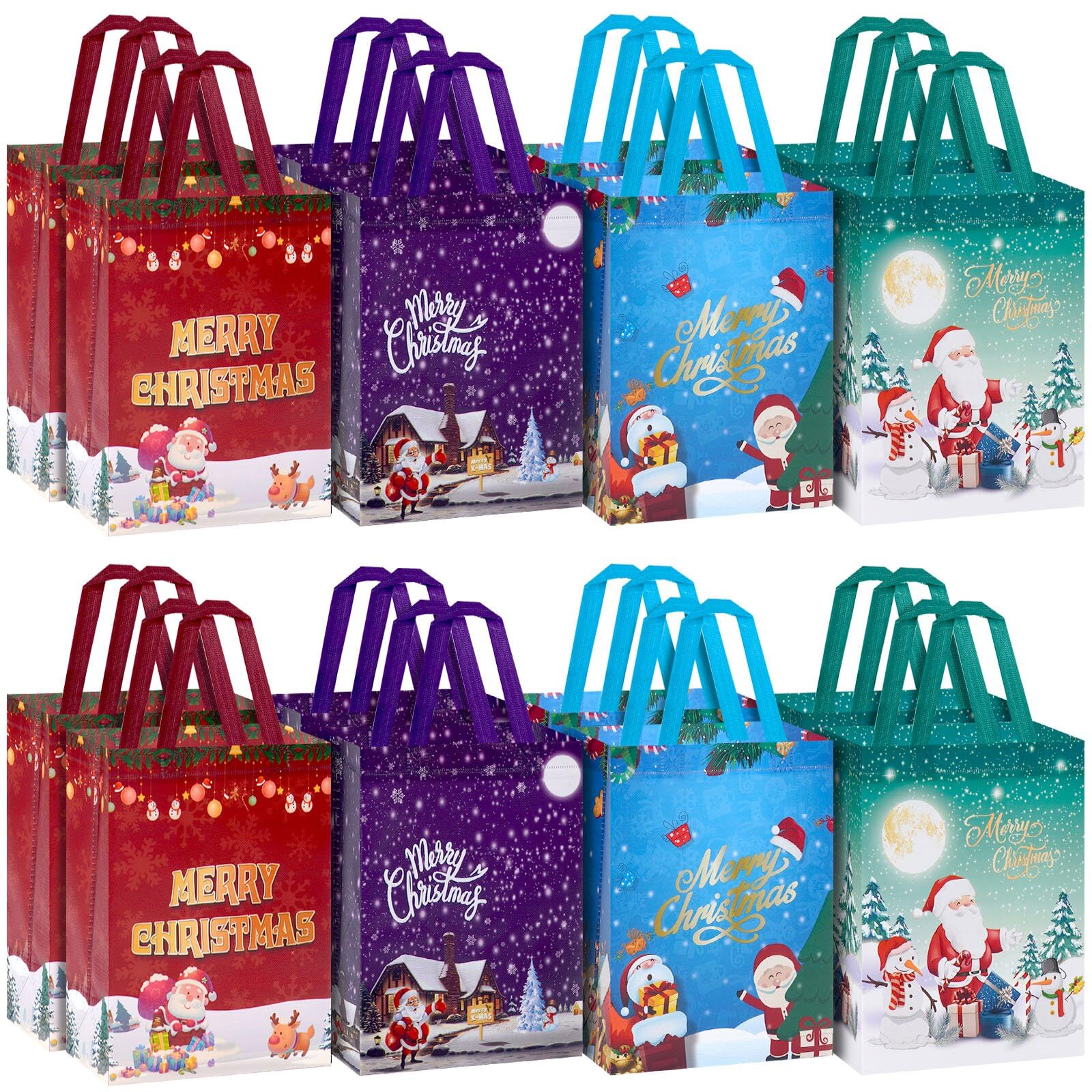 Christmas Gift Bags Medium Size - Set of 16 Christmas Bags with Handles Reusable Non-Woven Tote Bags Holiday Gift Bags, Party Favor Bags, Reusable Gift Bags, Medium Gift Bags - 8.3X4.7X10.2in