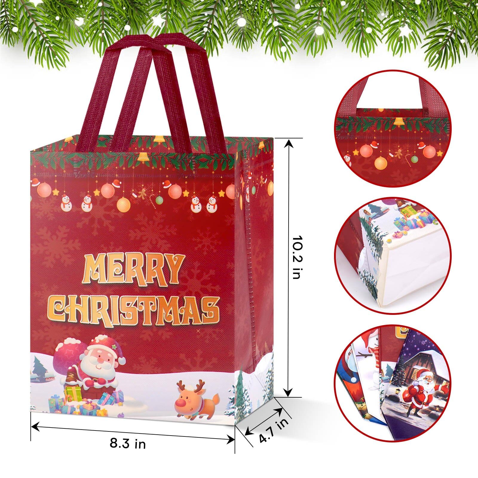 Christmas Gift Bags Medium Size - Set of 16 Christmas Bags with Handles Reusable Non-Woven Tote Bags Holiday Gift Bags, Party Favor Bags, Reusable Gift Bags, Medium Gift Bags - 8.3X4.7X10.2in