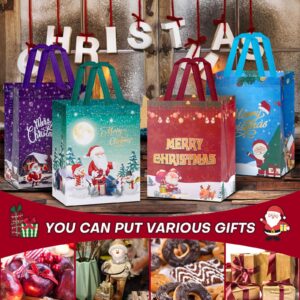 Christmas Gift Bags Medium Size - Set of 16 Christmas Bags with Handles Reusable Non-Woven Tote Bags Holiday Gift Bags, Party Favor Bags, Reusable Gift Bags, Medium Gift Bags - 8.3X4.7X10.2in