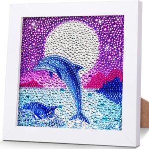 5D Diamond Painting Kits for Kids, Diamond Painting Kits Animals with Wooden Frame, Dolphin Diamond Painting Kits for Beginners, Girls, Adults, Diamond Painting Pictures, Arts Craft for Home Decor