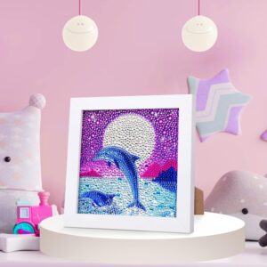 5D Diamond Painting Kits for Kids, Diamond Painting Kits Animals with Wooden Frame, Dolphin Diamond Painting Kits for Beginners, Girls, Adults, Diamond Painting Pictures, Arts Craft for Home Decor