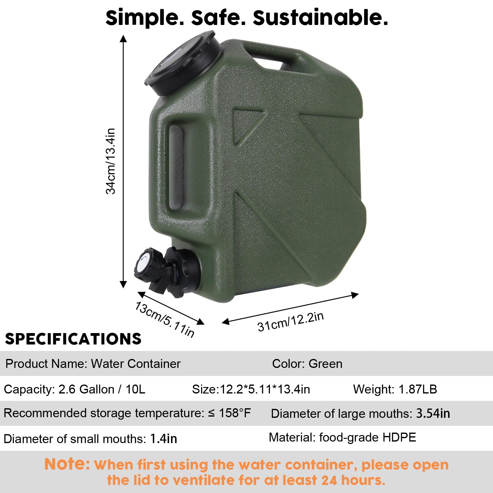 Digury Camping Water Jug, 2.6 Gallnon Water Containers BPA Free Water Storage with Spigot No Leakage Portable Emergency Water Tank Canteens for Outdoor Hiking Camping Picnic Supplies Green