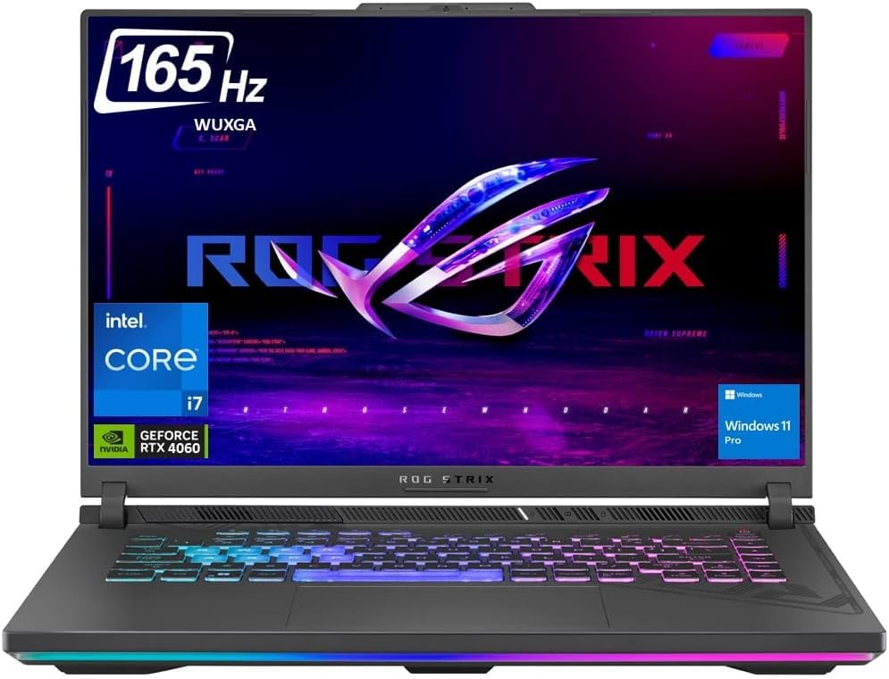 ASUS ROG Strix G16 Gaming Laptop, 16" WUXGA 165Hz, GeForce RTX 4060 140W, 13th Gen Intel 14-Core i7-13650HX, 32GB DDR5, 2TB PCIe SSD, Thunderbolt 4, 4-Zone RGB, HDMI, RJ45, WiFi 6E, Win 11 Pro