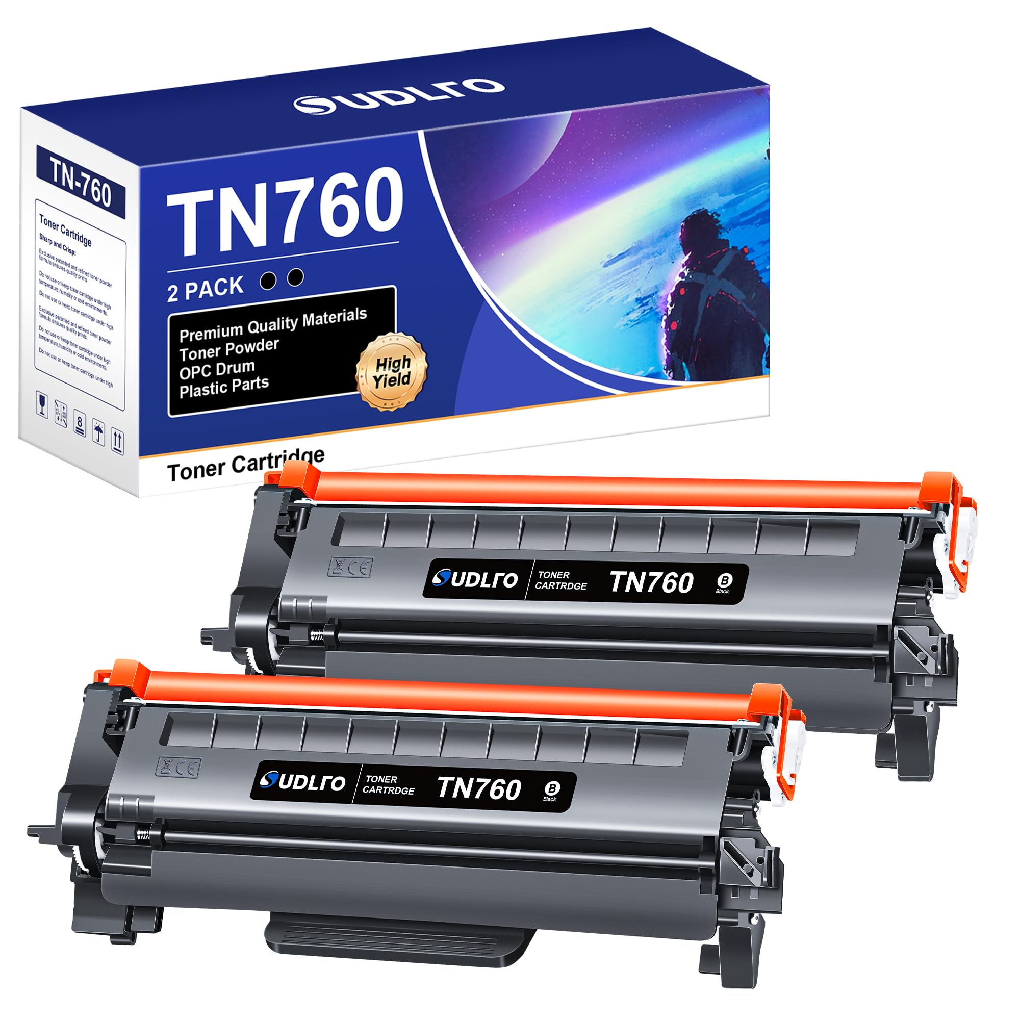 TN760 TN-760 Compatible with Brother TN760 TN730 Toner TN-730/TN-760 to Use with MFC-L2750DW HL-L2370DW MFC-L2710DW HL-L2350DW DCP-L2550DW HL-L2390DW Printer (2 Black, High Yield)