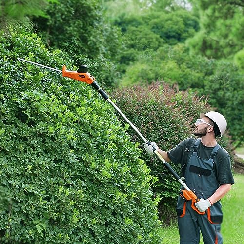 VEVOR Pole Cordless Hedge Trimmer, 20V Electric Bush Trimmer Kit with 18 inch Double-Edged Steel Blade, 74"-94" Telescoping Design for High Branches(2.0Ah Battery & Fast Charger Included)