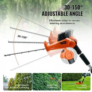 VEVOR Pole Cordless Hedge Trimmer, 20V Electric Bush Trimmer Kit with 18 inch Double-Edged Steel Blade, 74"-94" Telescoping Design for High Branches(2.0Ah Battery & Fast Charger Included)