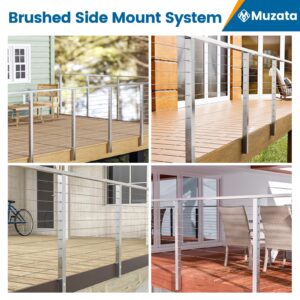 Muzata 6'6"-13' Side Mount Complete Kit Cable Railing System 36" Brushed Cable Railing Post with Cable Rail Handrail Super Easy Length Adjustable Deck Railing for Level Section RCF2 LH4S