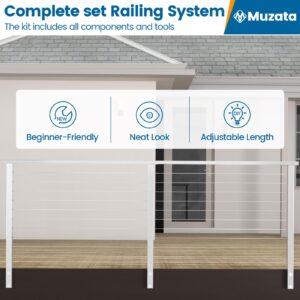 Muzata 6'6"-13' Side Mount Complete Kit Cable Railing System 36" Brushed Cable Railing Post with Cable Rail Handrail Super Easy Length Adjustable Deck Railing for Level Section RCF2 LH4S