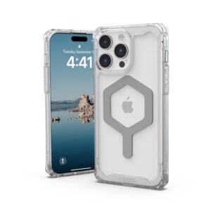 URBAN ARMOR GEAR UAG [Updated Ver] Compatible with iPhone 15 Pro Max Case 6.7" Plyo Ice/Silver Built-in Magnet Compatible with MagSafe Charging Rugged Anti-Yellowing Transparent Clear Protective Cover