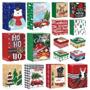 16 decorative Christmas Gift Wrap Boxes Bulk with Lids for Wrapping Extra Large Clothes and 80 Christmas Stickers(Assorted size for Shirts, Robes, Coats, Sweaters, clothing and xmas Holiday Present)