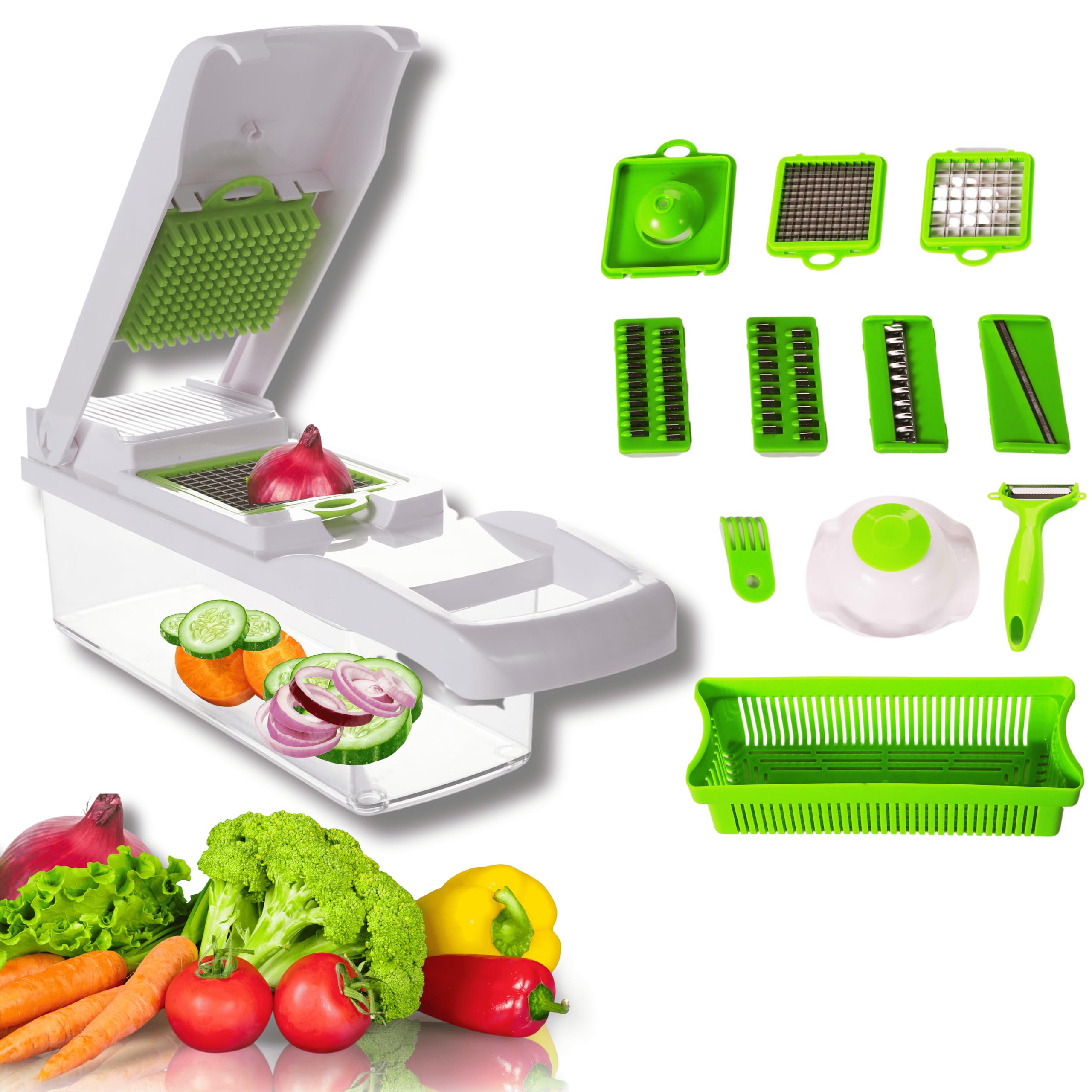 13-in-1 Food Chopper, Professional Veggie Slicer cutter, vegetables chopper, and Garlic Chopper with 8 Interchangeable Blades and Container vegetable chopper Kitchen Essential for Effortless Meal prep