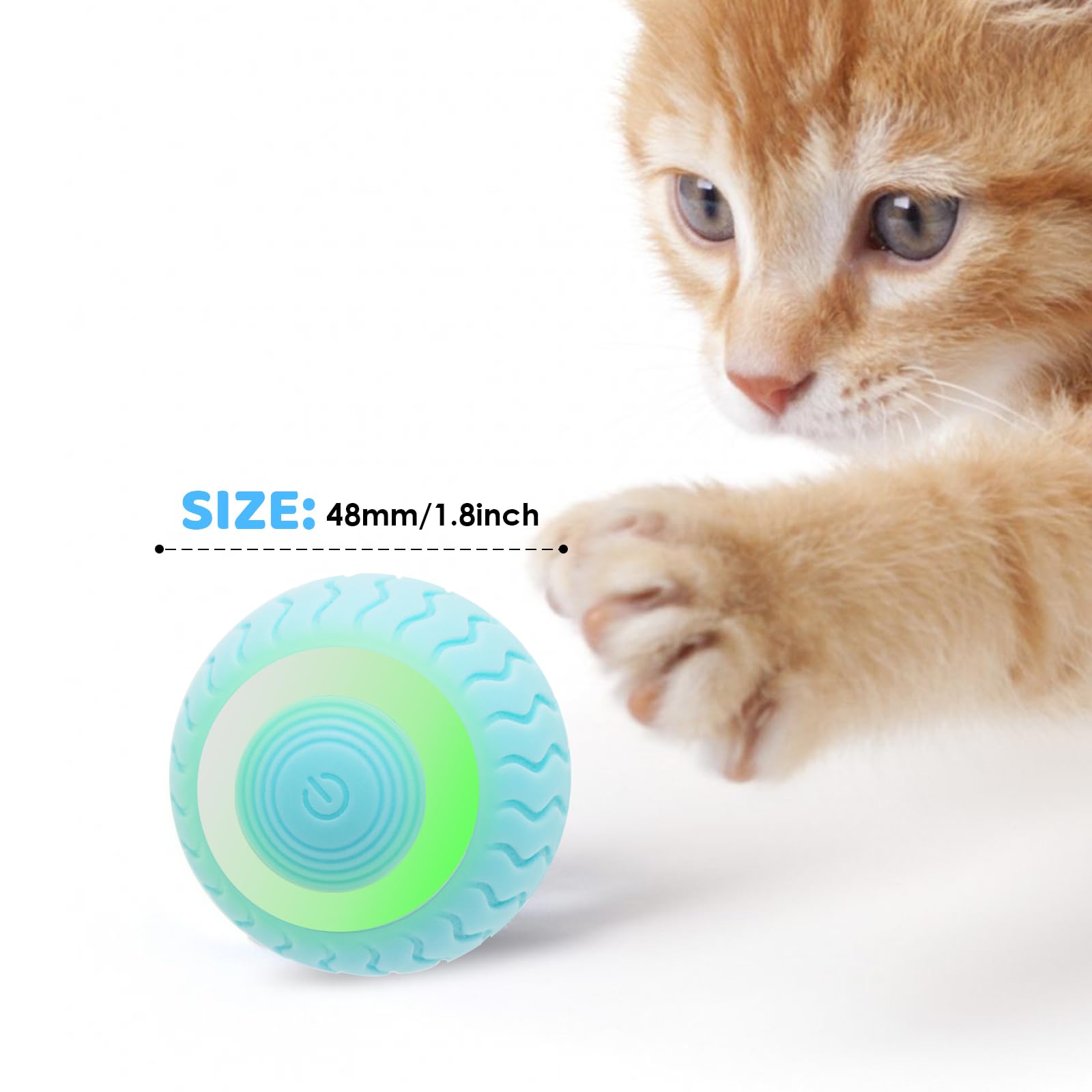 Pakoo Interactive Cat Toys Ball with LED Lights, Smart 360° Automatic Rolling Kitten Toys with Type-C Charge, Best Gift for Your Cat/Kitty