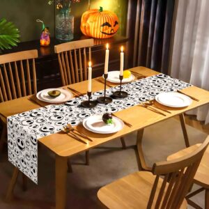 Vohado Nightmare Before Christmas Table Runner Jack Skellington Birthday Party Decorations Halloween Sugar Dining Room Home Kitchen Decor (White, 13" x 90")