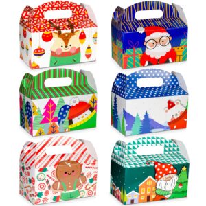 easykart labels 24 christmas treat boxes, xmas cardboard present candy cookie boxes with handles, holiday party favor supplies,6 colourful designs