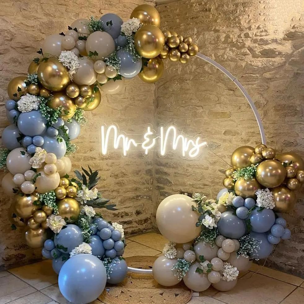 Dusty Blue Baby Shower Balloon Arch Garland Kit, 139PCS Fog Blue White Sand Metallic Gold Balloons for Neutral Boho Wedding Bridal Shower Birthday Party Decorations