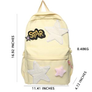 DuofLily Hiking Travel Backpack Trendy Y2K Stars Backpack Cute Aesthetic College Laptop Backpack Casual Daypack With pendant (yellow)