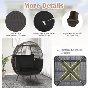 Giantex Oversized Wicker Egg Chair, Outdoor & Indoor Hammock Chair with Thick Cushions, 2-Person PE Rattan Lounge Chair Swing Chair for Patio, Backyard,Porch, 450 LBS Weight Capacity (Black)