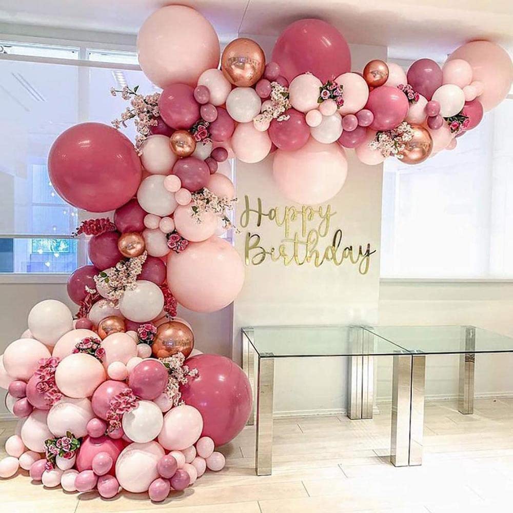 Elvaesther Rose Gold Balloon Garland Arch Kit, 98 Pcs/set DIY Balloon Garland Latex Balloons Set Sweet Girlish Style Theme Decoration for Party Wedding Baby Shower Bridal Birthday Wedding