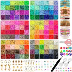 lis hegensa 144colors 20000+pcs clay beads bracelet making kit, crafts polymer heishi beads with charm and elastic strings, preppy padded beads for jewelry making kit gift for teen girls