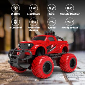 Remote Control Car Toddler Toys Age 2-4, 1:43 Scale Rechargable RC Car Toys for Boys 3-5 Year Old, Gifts for 2 3 4 5 Year Old Boys Girls Birthday, 2.4 GHz RC Truck Toy Vehicle for Kids, Red