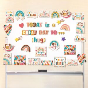 Today is A Great Day Bulletin Board Set Boho Rainbow Bulletin Board Borders Heart Star Bohemian Rainbow Cutouts with Glue Points for Classroom School Office Home Wall Decoration