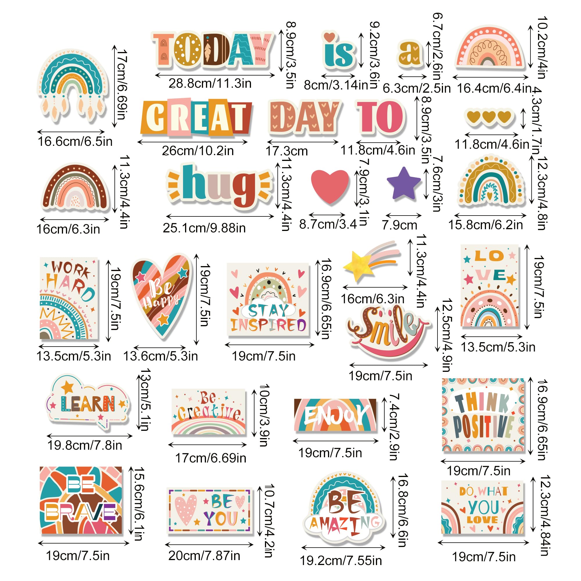 Today is A Great Day Bulletin Board Set Boho Rainbow Bulletin Board Borders Heart Star Bohemian Rainbow Cutouts with Glue Points for Classroom School Office Home Wall Decoration