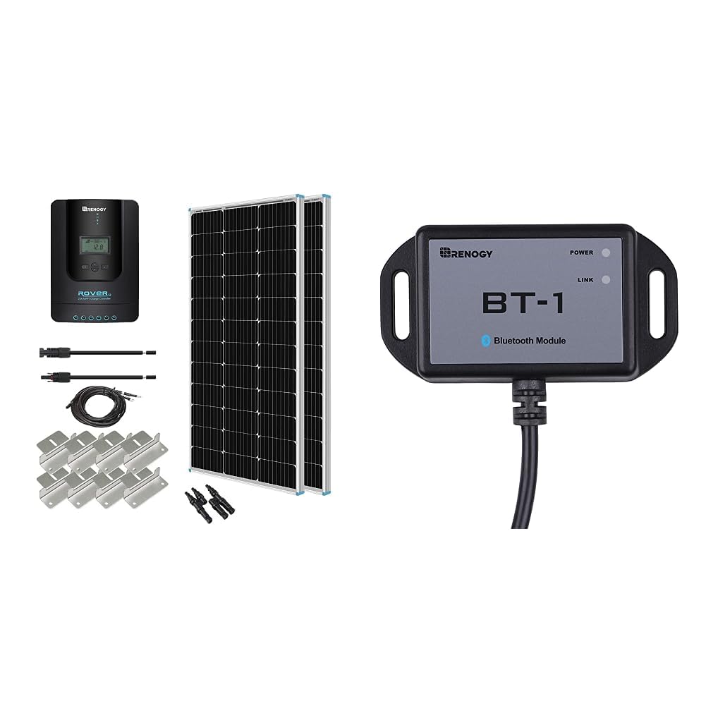 Renogy 200 Watt 12 Volt Monocrystalline Solar Panel Starter 20A Rover MPPT Charge Controller/Mounting & Bluetooth Module RJ12 Communication Port Compatible Rover/Wanderer