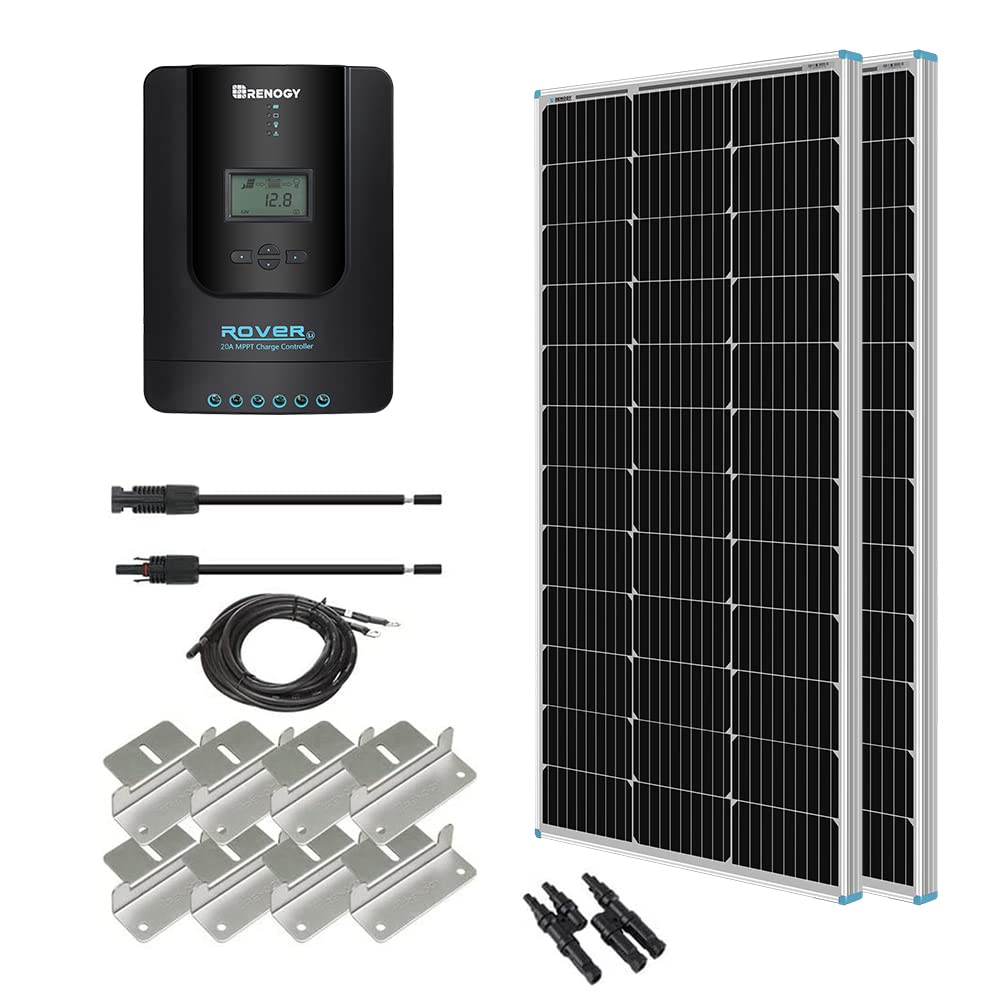 Renogy 200 Watt 12 Volt Monocrystalline Solar Panel Starter 20A Rover MPPT Charge Controller/Mounting & Bluetooth Module RJ12 Communication Port Compatible Rover/Wanderer