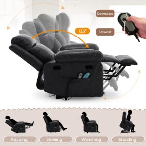 Antetek PU Leather Electric Power Lift Recliner Massage Chair with Heat & Massage for Elderly, Modern Upholstered Reclining Sofa Chair for Living Room Reading Bedroom Home Theater Seating(Black)