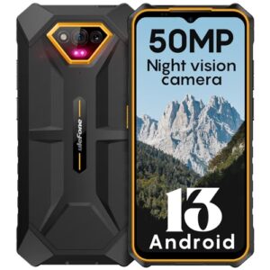 ulefone armor x13 rugged phone, 12+64gb, 50mp rear camera, 24mp night vision camera, android 13 os rugged smartphone, 6.52” screen, 6320mah, nfc, gps, dual 4g unlocked phones- orange