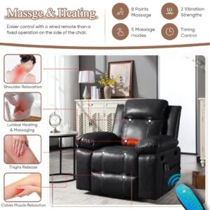 Antetek PU Leather Electric Power Lift Recliner Massage Chair with Heat & Massage for Elderly, Modern Upholstered Reclining Sofa Chair for Living Room Reading Bedroom Home Theater Seating(Black)