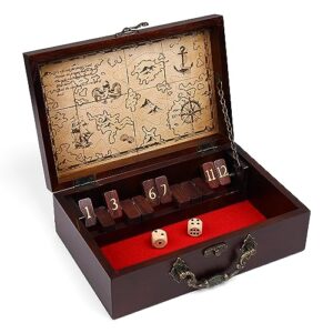 STERLING Games 12 Number Shut The Box Wooden Box Travel Case Nautical Theme Family Dice Game for Kids and Adults