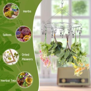 4 Pcs Hanging Drying Rack for Herb Macrame Flower Drying Rack with Stainless Clip Herb Dryer Hooks for Drying Herb Air Plants Spices Flowers Hydroponic Plants Ready to Use with Ceiling Hook (Round)