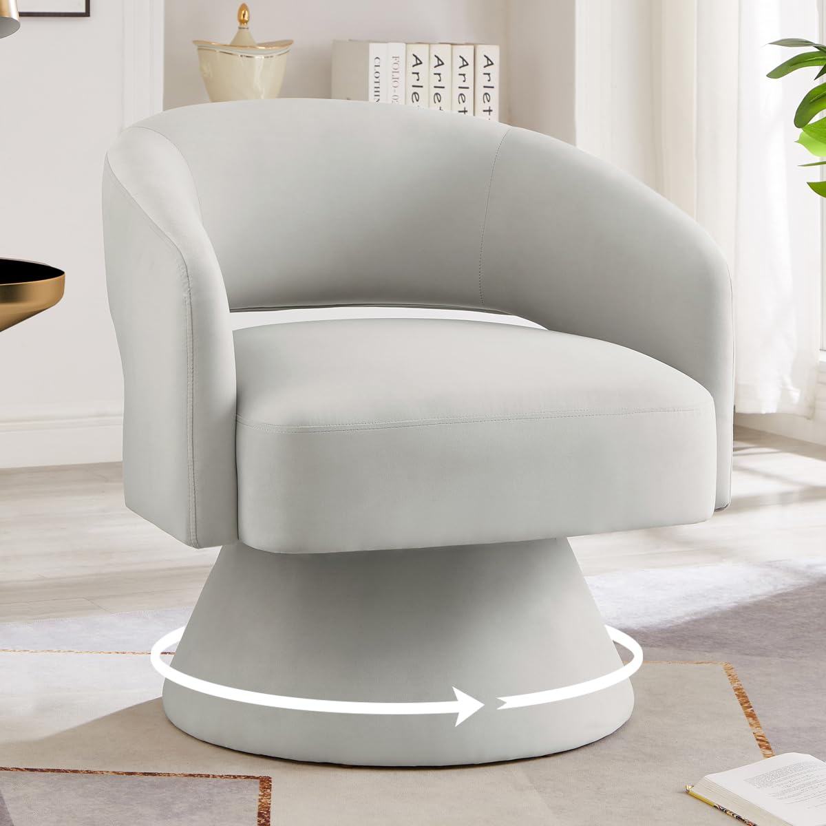 24KF Modern 360 Degree Swivel Accent Chair Armchair, Comfy Velvet Barrel Chair for Living Room Bedroom,Round Swivel Accent Chair Corner Chair for Nursery-Gray