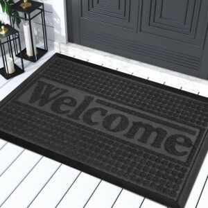 heavy duty welcome mat for front door outside waterproof 30x18 door mats outdoor entrance patio, entry home dirt trapper floor matts, cute entryway rugs all weather, exterior rubber black doormats