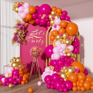 fotiomrg 203pcs pink orange balloon garland arch kit, hot pink orange metallic gold latex balloons for summer tropical engagement bridal shower bachelorette birthday party balloons decorations