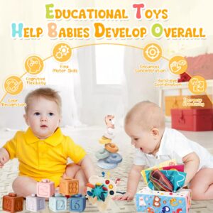 FEBALHS Montessori Baby Toys for 6+ Month Old, 4 in 1 Montessori Toys 6 to 12 months with Baby Stacking Toys, Baby Sensory Toys for 1 Year Old Boy Girl Infant Toddler Toys Gifts Birthday Gifts