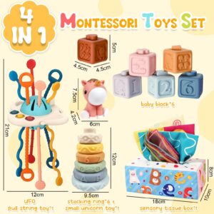 FEBALHS Montessori Baby Toys for 6+ Month Old, 4 in 1 Montessori Toys 6 to 12 months with Baby Stacking Toys, Baby Sensory Toys for 1 Year Old Boy Girl Infant Toddler Toys Gifts Birthday Gifts