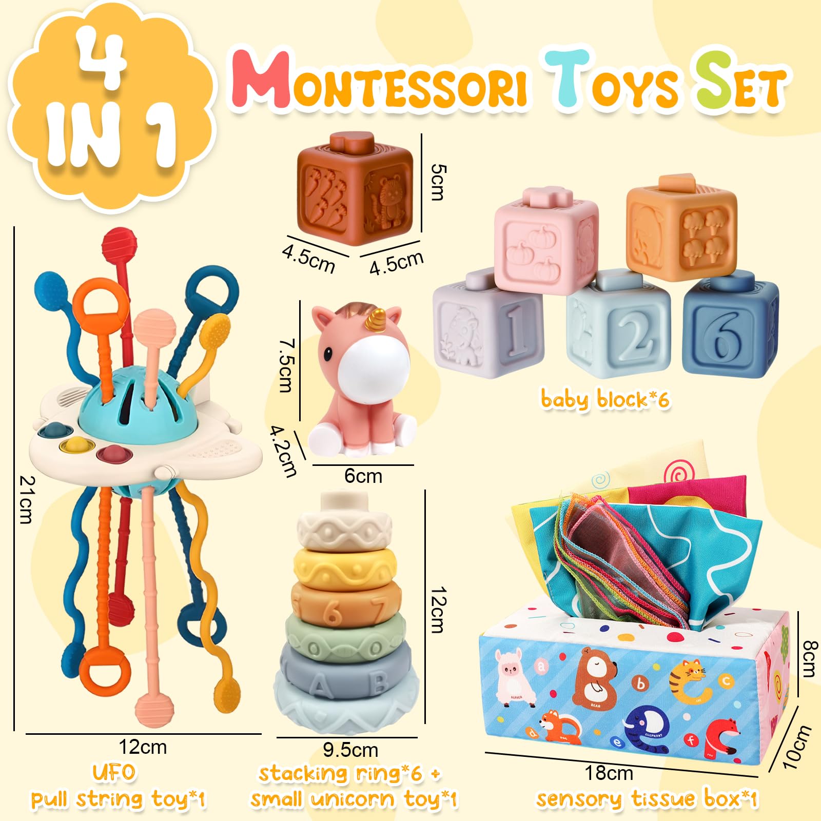 FEBALHS Montessori Baby Toys for 6+ Month Old, 4 in 1 Montessori Toys 6 to 12 months with Baby Stacking Toys, Baby Sensory Toys for 1 Year Old Boy Girl Infant Toddler Toys Gifts Birthday Gifts