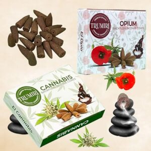 Backflow Incense Cones - Combo Pack of 20 Incense Cones Waterfall - 10 Opium + 10 Cannabis - Incense Backflow Cones - Waterfall Incense Cones - Incense Waterfall Cones