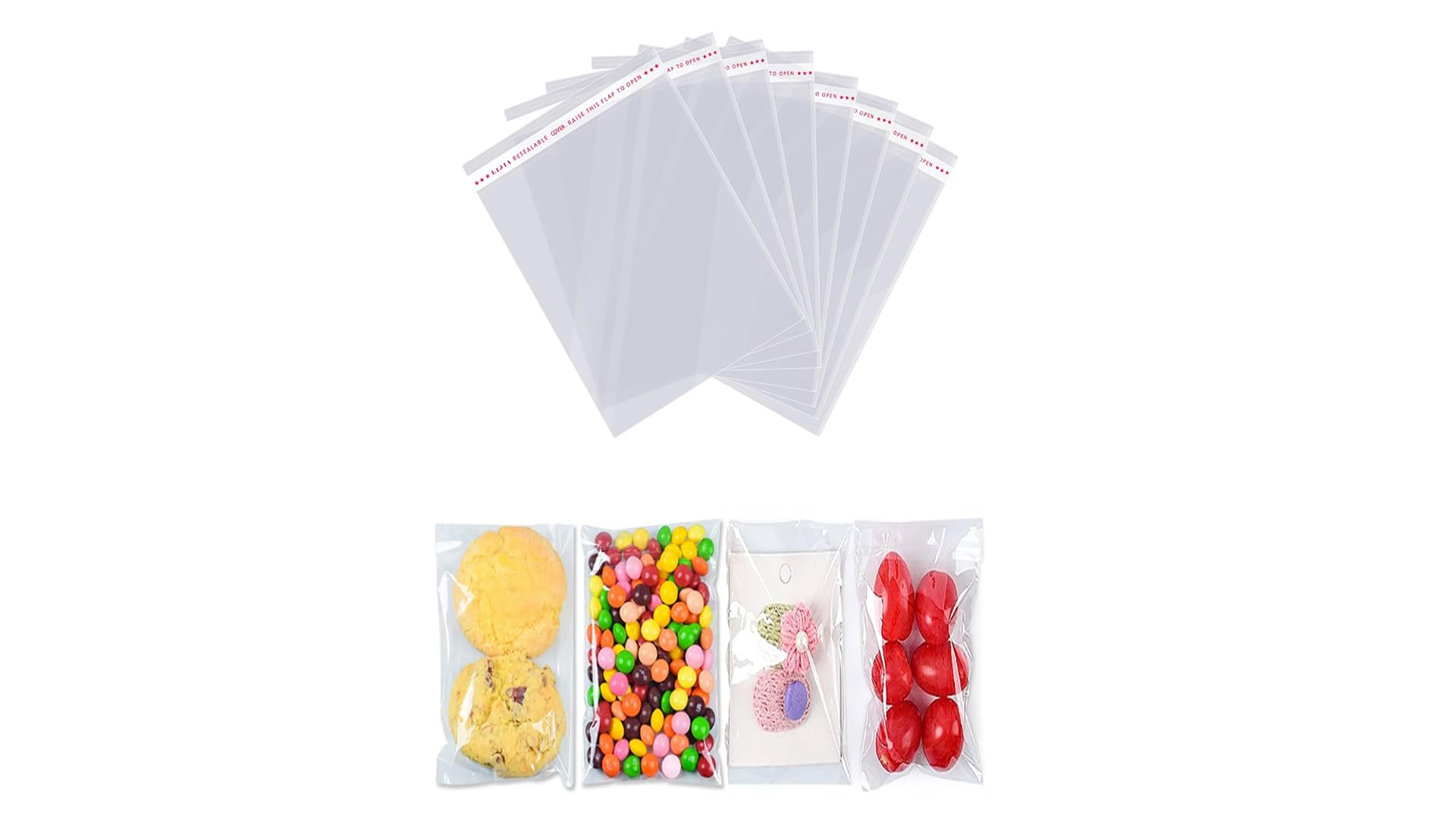 Cookie Bags For Packaging And Gift Giving, Clear Self Sealing Individual Cellophane Bags, 4 x 6 inches, 200 Pcs Plastic Wrappers For Cookies, Candy, Gifts, Favors, Products, Chocolate, Herbs, Etc