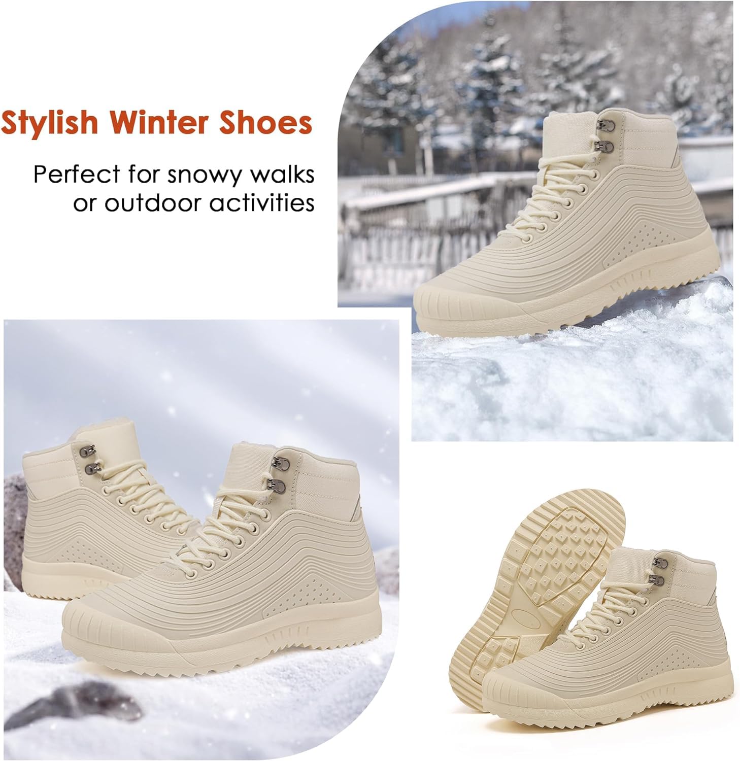 ulogu Snow Boots Women Waterproof Insulated White Duck Boots with Fur Lined Warm Ankle Booties Lightweight Comfortable Winter Shoes Zapatos Botas Invierno Para Mujeres size 6