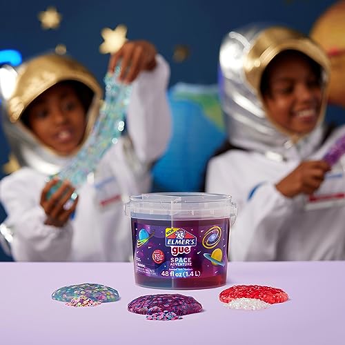 Elmer’s Gue Premade Slime Bucket, Space Adventure Theme, Includes 3 Lb. Bucket with 3 Types of Slime and 3 Sets of Add-ins